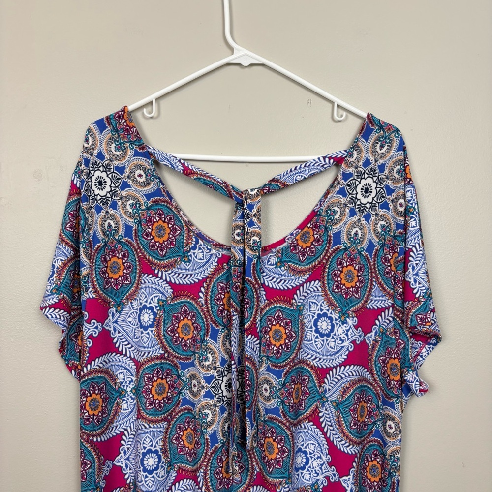 Chico's Medallion Cluster Print Midi Dress Sz 16/18 Multicolor Tie Back Stretch - Picture 8 of 11